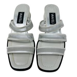 VANELi Sandal Slide Low Block Heel Silver Band Dressy - 7